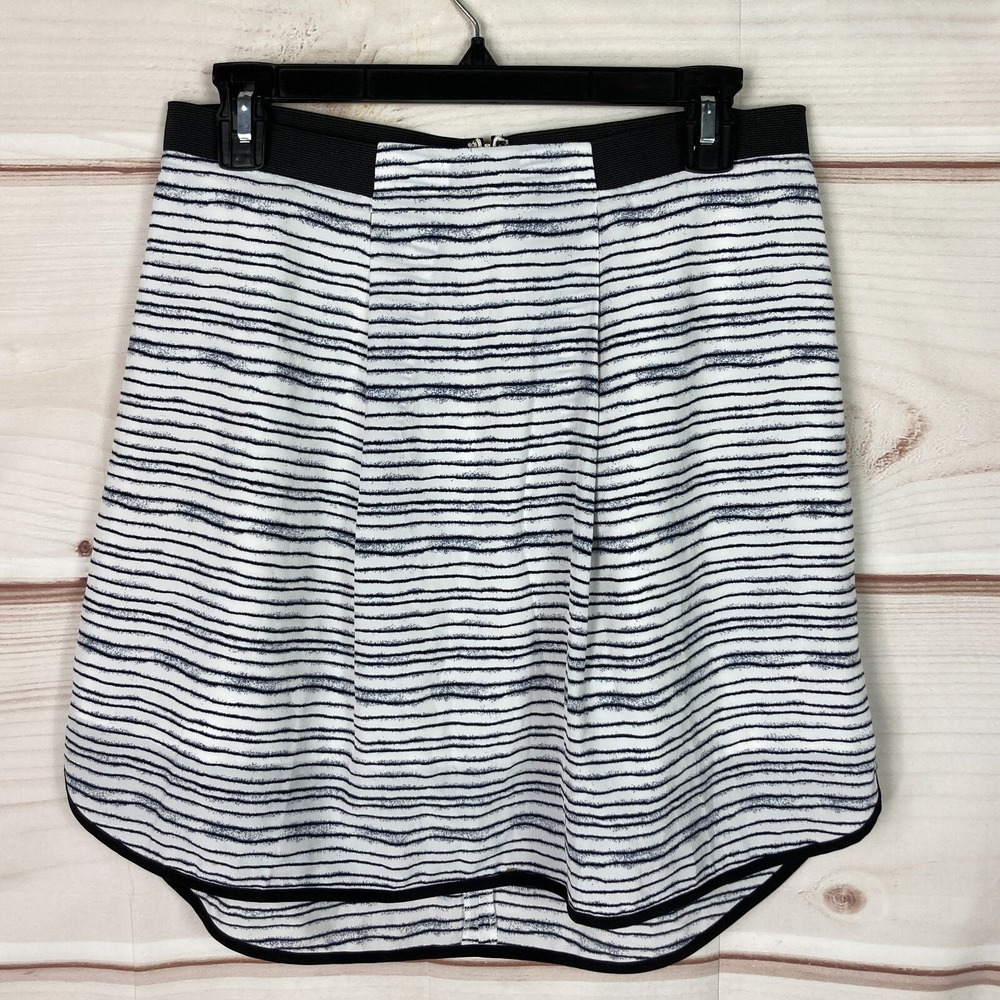 Armani Exchange Skirt Women 4 White Blue Stripe A-Line Elastic Waist Back Zipper